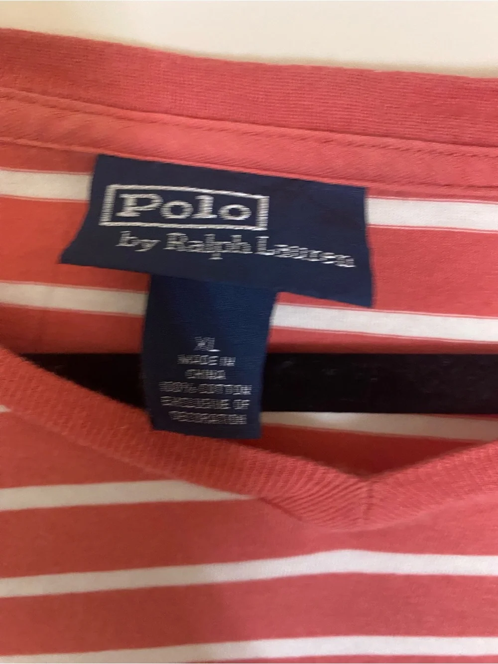 Polo by Ralph Lauren Coral and White Striped Short Sleeve Tee